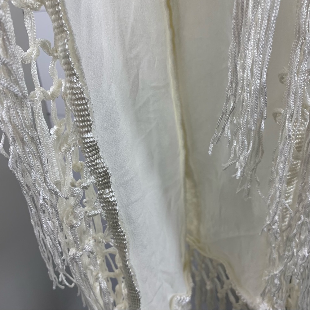 Boho Cream Crochet Lace Top Sz M / L Festival Coverup Fringe Gypsy Fairycore - Picture 9 of 11